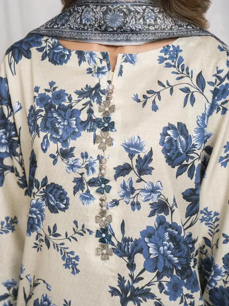 Original Pakistani Sahiba's By Mirza Stitched Farshi 3Pc _ Beige with Blue 