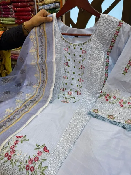 Premium Slub Cotton 3-Piece – Embroidery & Sequence Work