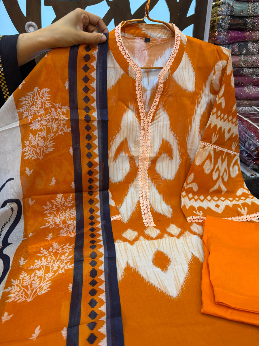 Swizz Lawn Digital Print Three-Piece with Cotton Dupatta