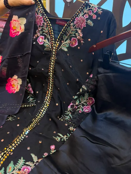 Stylish Organza Party Wear with Printed Silk Quata Dupatta