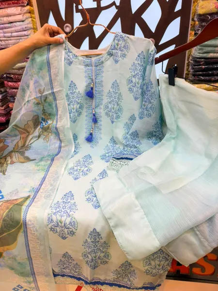Designer Georgette Palazzo Suit with Decorative Neck Work