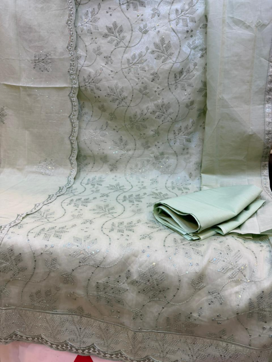 Elegant Swizz Lawn Unstitched Suit with Rayon Thread Embroidery