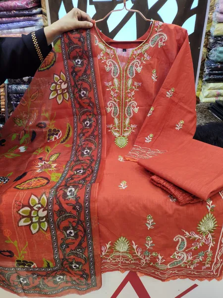 Signature Slub Cotton Palazzo Set with Elegant Embroidery