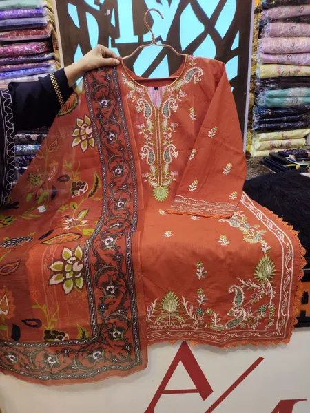 Signature Slub Cotton Palazzo Set with Elegant Embroidery