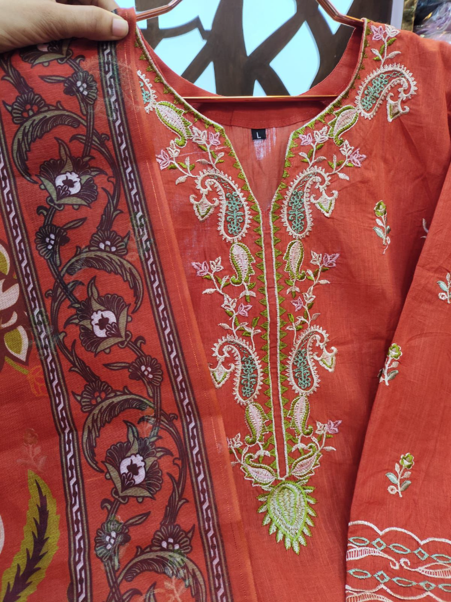 Signature Slub Cotton Palazzo Set with Elegant Embroidery