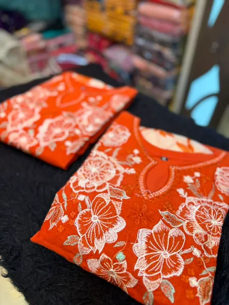 Elegant Floral Embroidered Pakistani Style Suit - Rust Orange