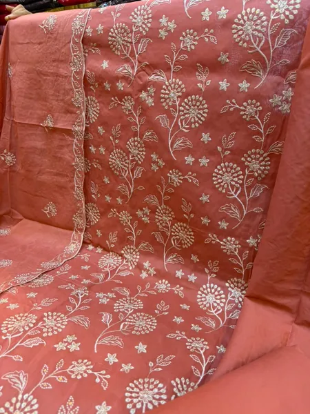 Pakistani-Inspired All-Over Floral Embroidered Swiss Lawn Three-Piece Suit (Unstitched) 