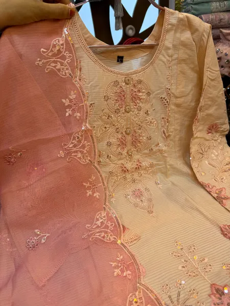 Pakistani Inspired Swiss Lawn Floral Embroidered 3-Piece Suit - Light Cream
