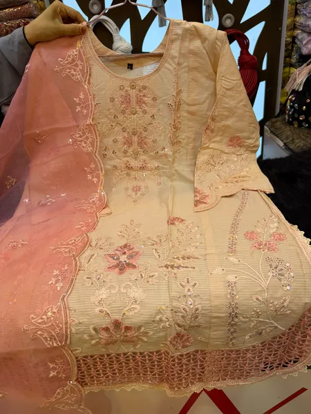 Pakistani Inspired Swiss Lawn Floral Embroidered 3-Piece Suit - Light Cream