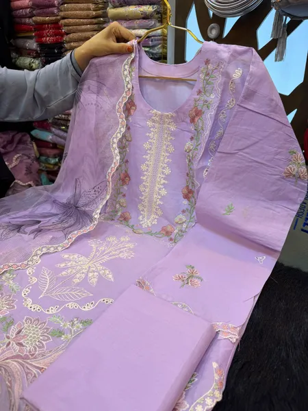 Pakistani-Inspired Embroidered Swiss Lawn 3-Piece Suit - Free Size