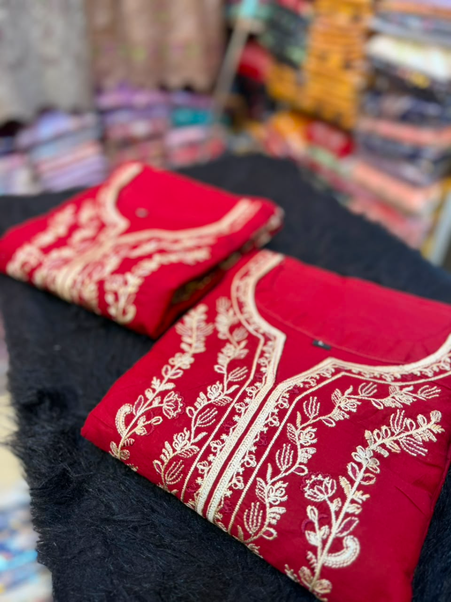 Pakistani-Inspired Embroidered Three-Piece Suit Collection - Rich Maroon