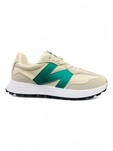 New Balance Beige Sneakers Lightweight Comfort with Green N Branding 