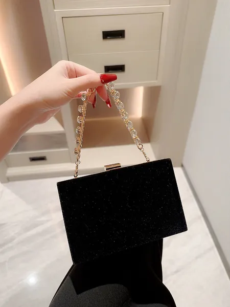 Hot Selling Ladies Black Velvet Clutch Evening Bag