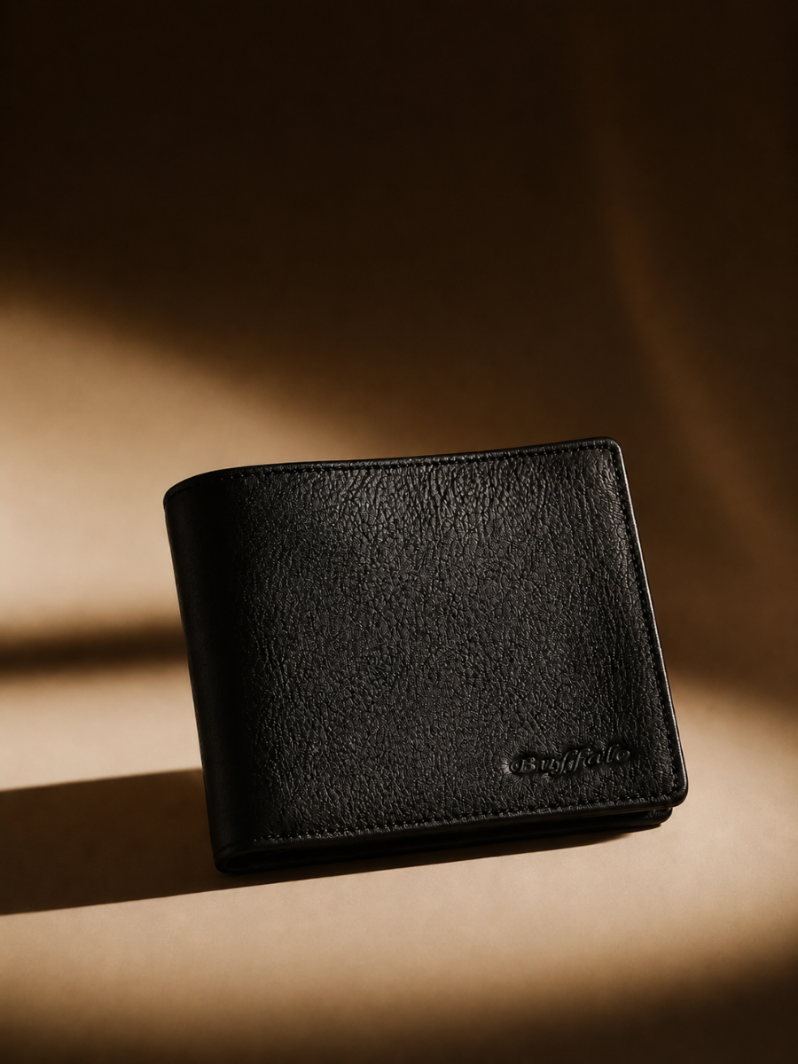 Buffalo Premium Black Leather Bifold Wallet for Men