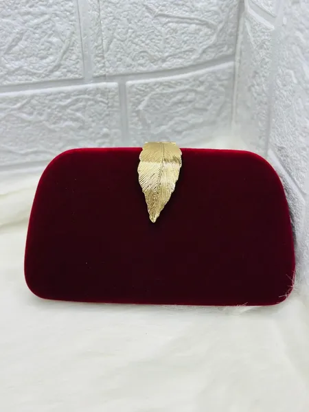 Elegant Red Velvet Leaf Clutch – Luxury Eid Collection