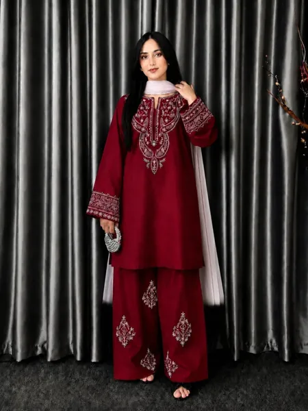 Premium Embroidered Three-Piece Set for Women 
