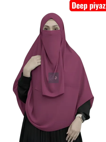 প্রিমিয়াম কেপ রেডি হিজাব ৩০/৯০ইঞ্চি Colour_Deep piyaz
