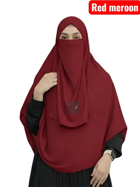 প্রিমিয়াম কেপ রেডি হিজাব ৩০/৯০ইঞ্চি Colour_Red meroon
