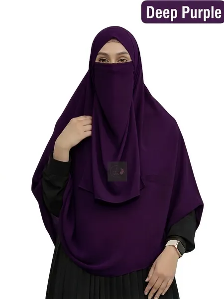 প্রিমিয়াম কেপ রেডি হিজাব ৩০/৯০ইঞ্চি Colour_Deep Purple