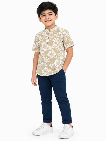 Beige Floral Boys Shirt