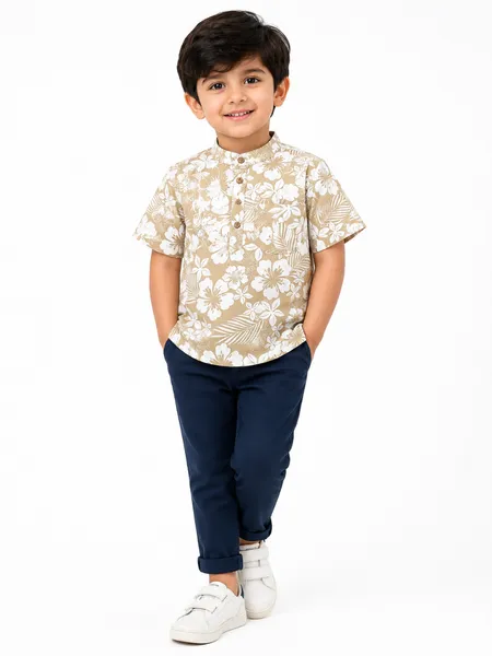 Beige Floral Boys Shirt