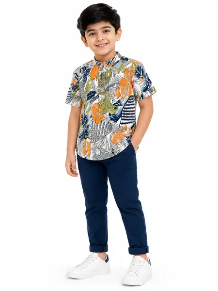 Baby Boys Tropical Leaf Print Half Sleeve Shirt