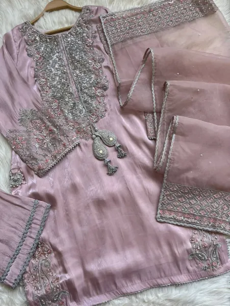 Original Pakistani Boutique Luxury Silk Stitched 3Pcs _ Pink