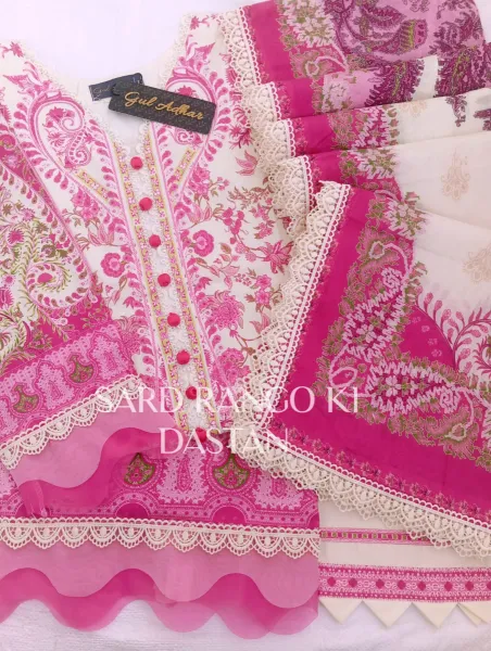Pakistani Original Guladhar Premium Cambric Cotton Stitched 3pcs _ Magenta