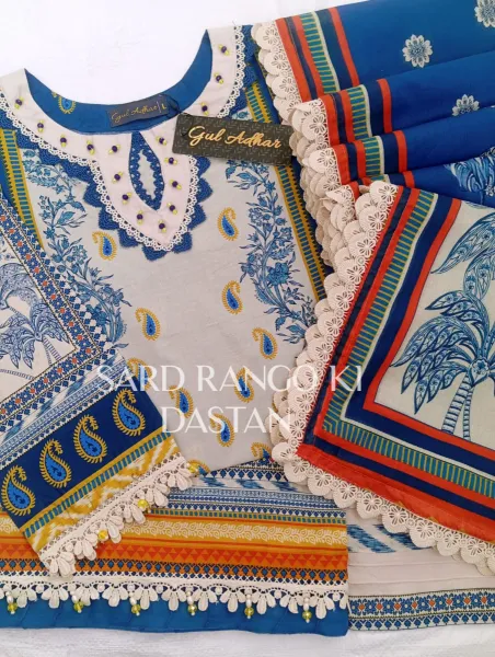 Pakistani Original Guladhar Premium Cambric Cotton Stitched 3pcs _ Beige