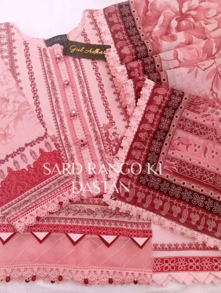 Pakistani Original Guladhar Premium Cambric Cotton Stitched 3pcs _ Peach