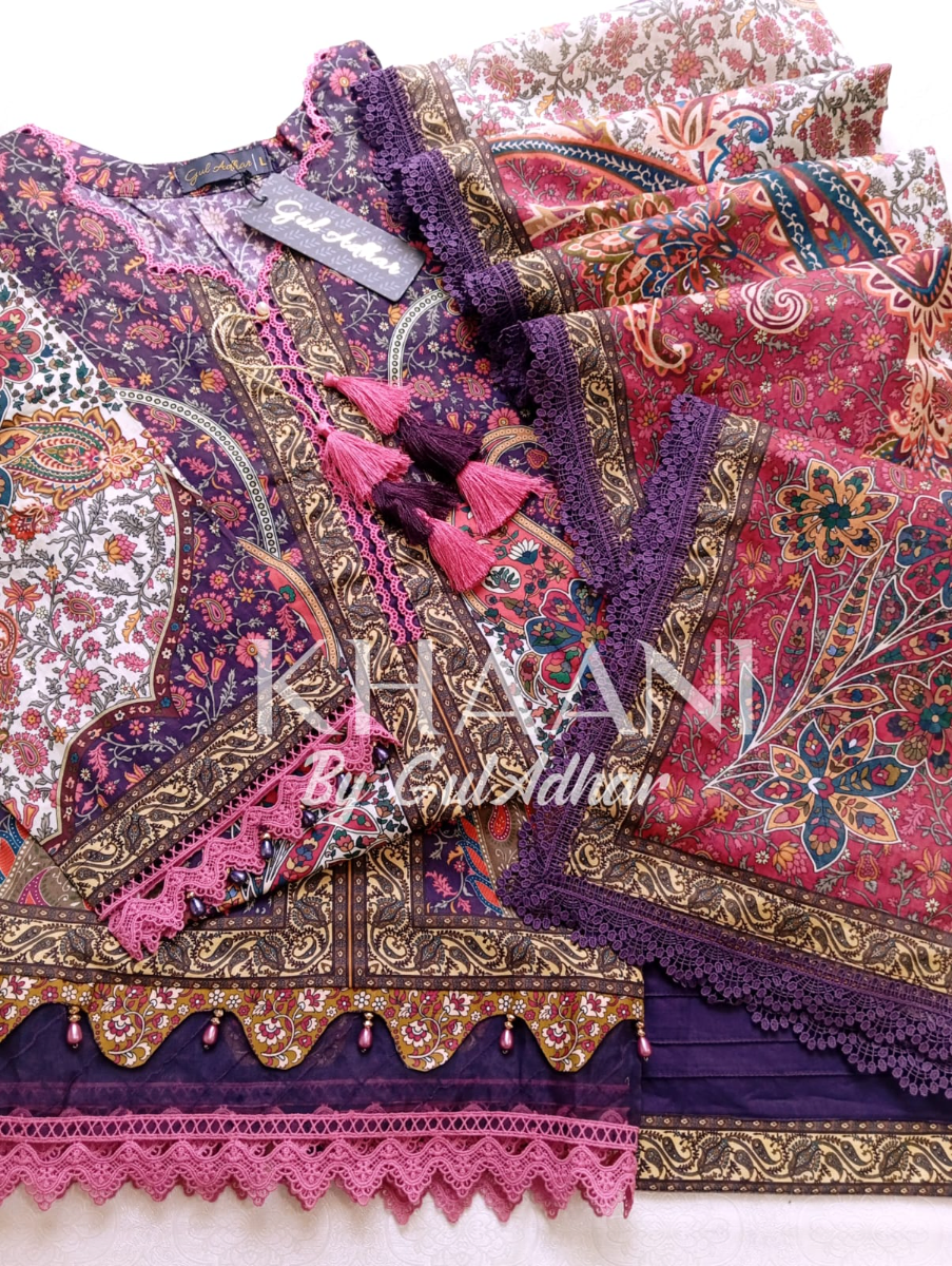Original Pakistani Guladhar Premium Lawn Stitched 3Pcs _ Purple