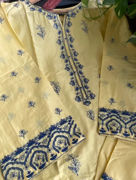 Pakistani Original Hayat's Cotton Embroidered Stitched 2Pcs _ Yellow