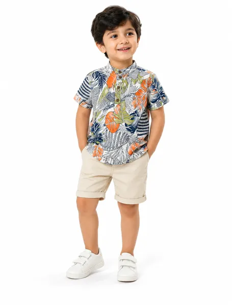Baby Boys Tropical Leaf Print Half Sleeve Shirt