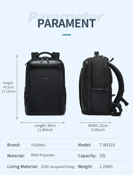 Tigernu Hot Sale Large Capacity Multi-function 17 Inches Polyester Waterproof Classic Trend Business Backpack