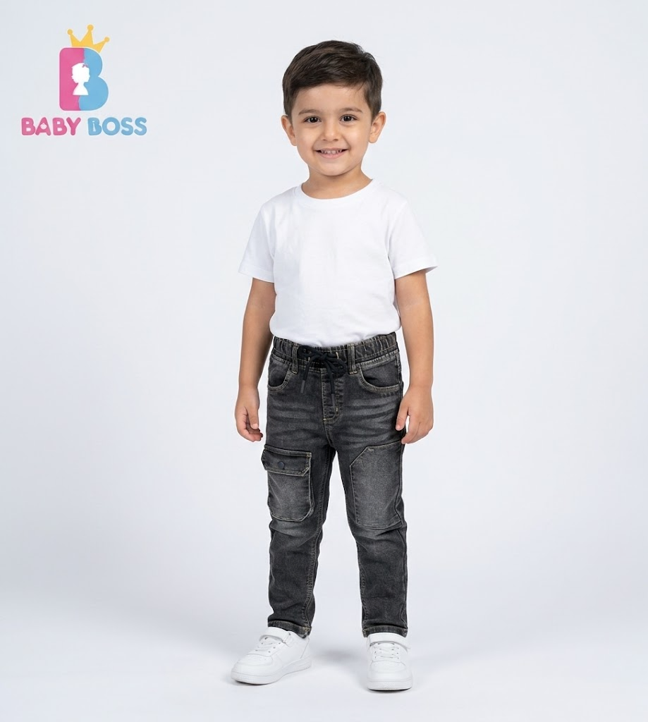 Boys' Wash Dark Gray Cargo Denim Pants