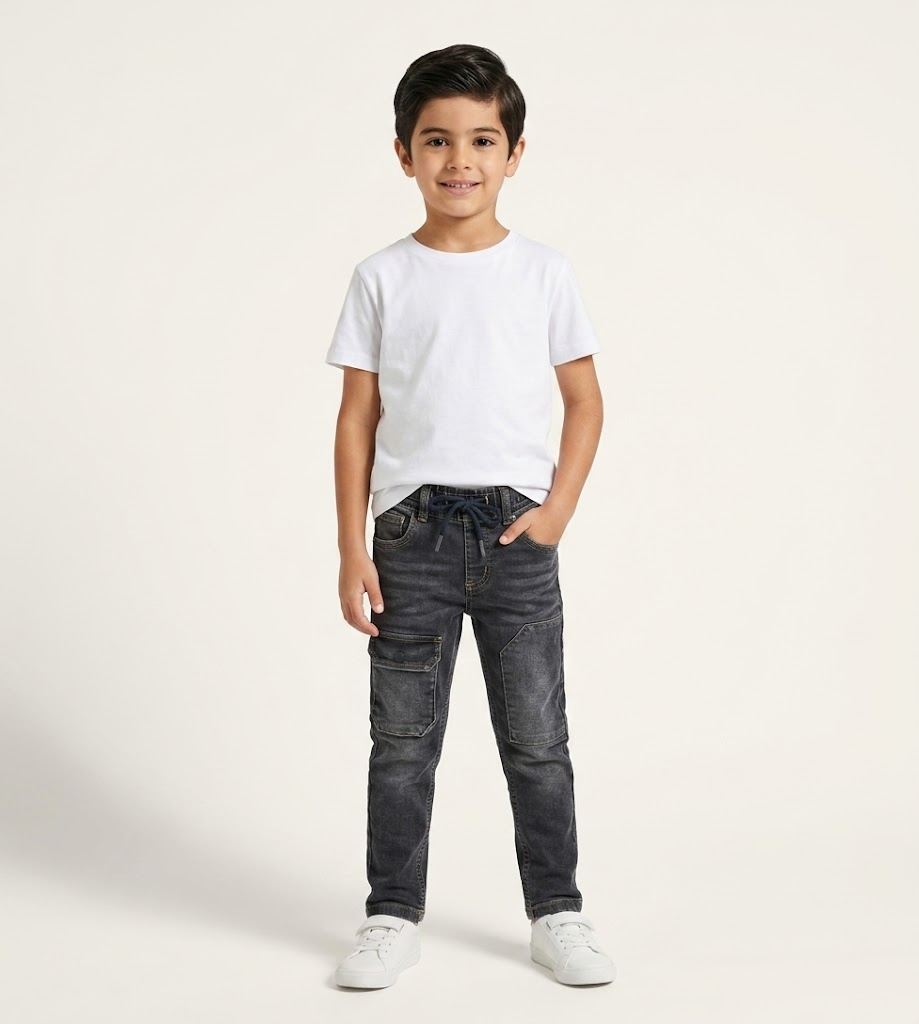 Boys' Wash Dark Gray Cargo Denim Pants