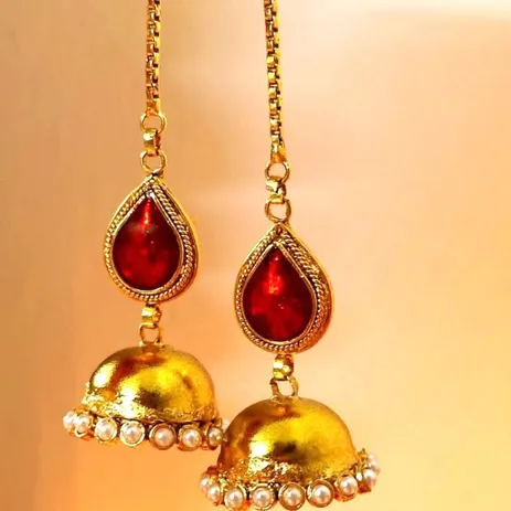 Trendy Mini Red Stone Ear Chain Jhumka