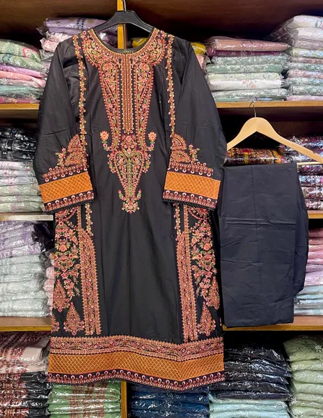 Pakistani Original Hayat's Cotton Embroidered Stitched 2Pcs _ Black