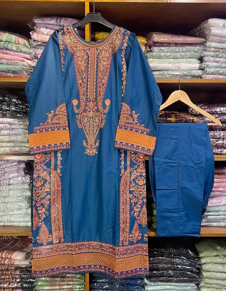 Pakistani Original Hayat's Cotton Embroidered Stitched 2Pcs _ Navy Blue