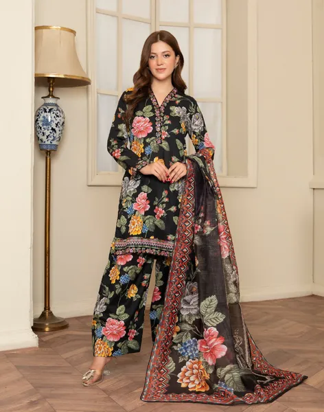 Original Pakistani Sahiba's By Mirza Stitched Lawn 3Pc _ Black 