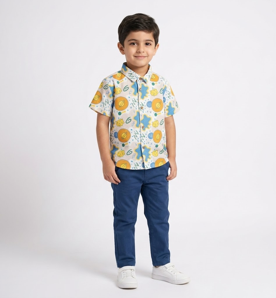 Boys' Saturn Planet & Abstract Print Short-Sleeve Seersucker Shirt