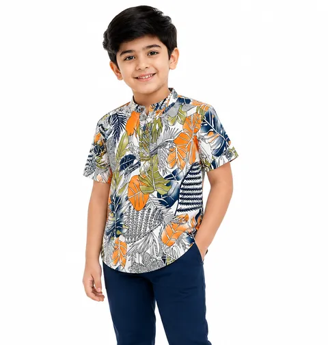 Baby Boys Tropical Leaf Print Half Sleeve Shirt