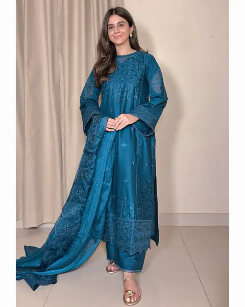 Original Pakistani Boutique Femenite Luxury Cotton Stitched 3Pcs_ Teal Whisper