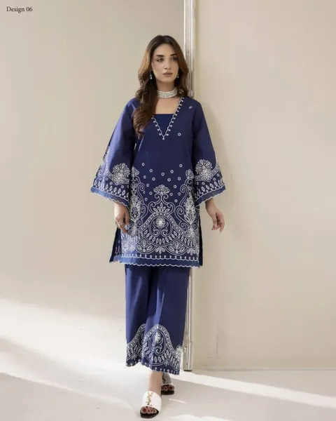 Pakistani Original Adan's Libas Embroidered Coord sets _ Navy Blue 