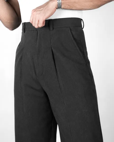 Basics Highwaisted Pleated Pants In Charcoal Grey