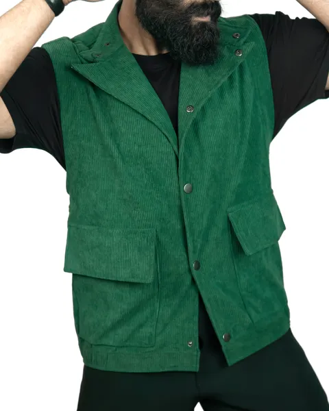 Basics Cord Gilet In Bottle Green