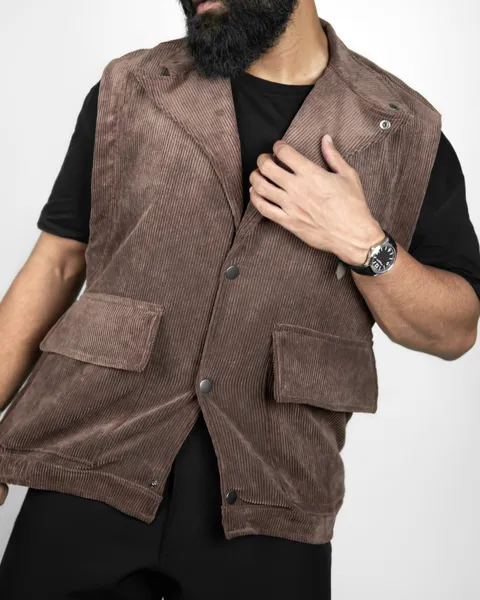 Basics Cord Gilet In Brown