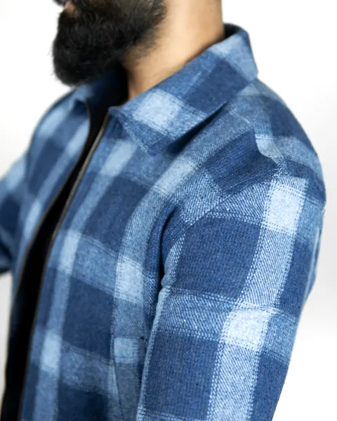 Basics Zipped Jacket in Indigo Check Colourway
