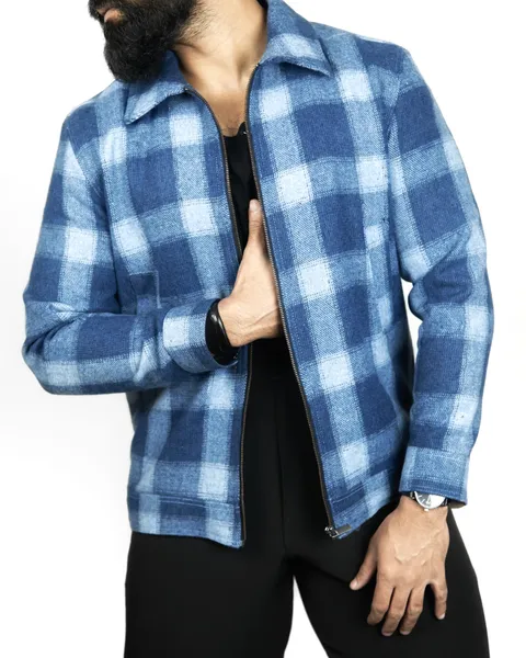 Basics Zipped Jacket in Indigo Check Colourway