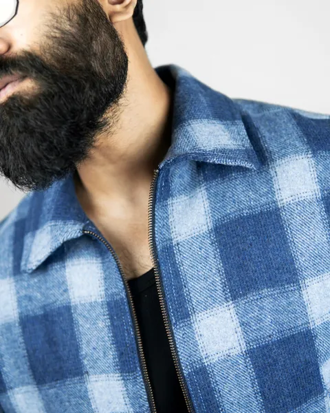 Basics Zipped Jacket in Indigo Check Colourway